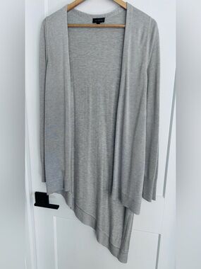 Flowy Gray Asymmetrical Rayon Knit Open Cardigan